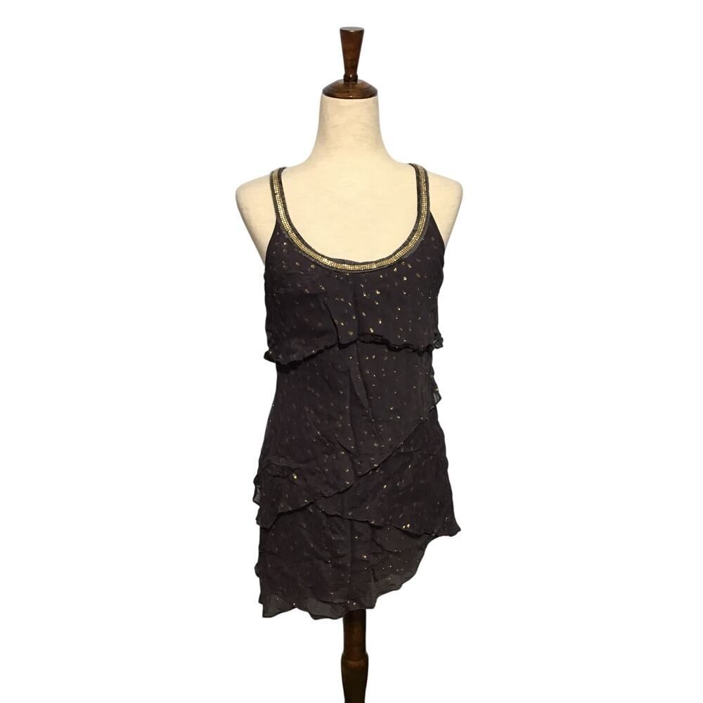 Free People Black Gold Metallic Ruffle Tunic Size 6